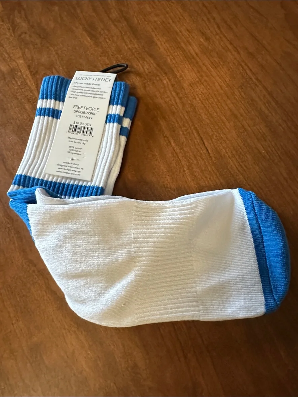 Free People Tube Spring Break Prep Socks - White & Blue NWT